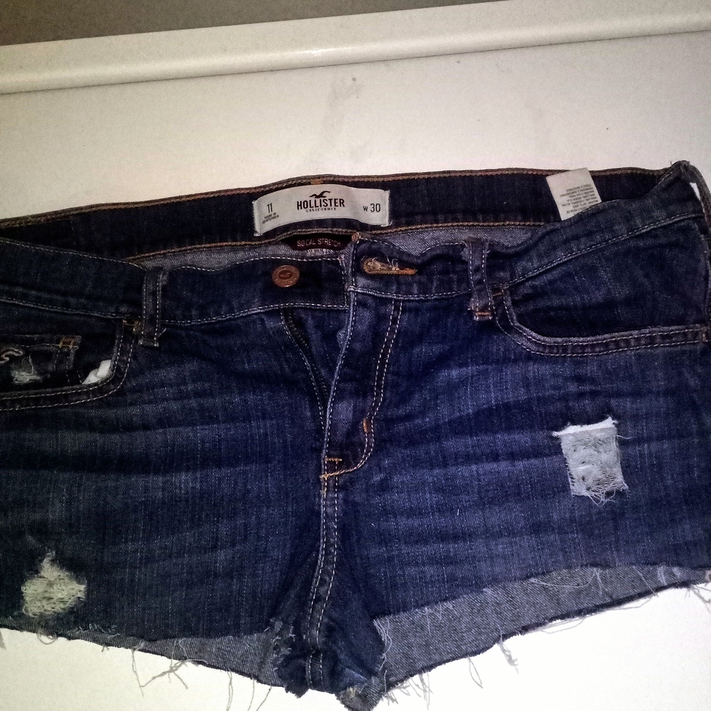 Hollister Women's Distressed Dark Blue Jean Shorts